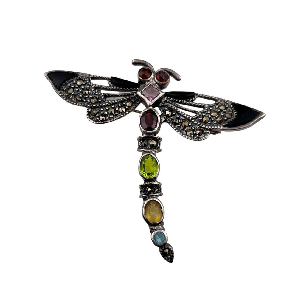 Dragonfly Sterling Silver Brooch Thailand Marcasite Amethyst Garnet Peridot